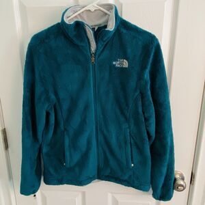 The North Face Osito Jacket Womens Small Plush Fleece Fuzzy Full Zip Teal Green